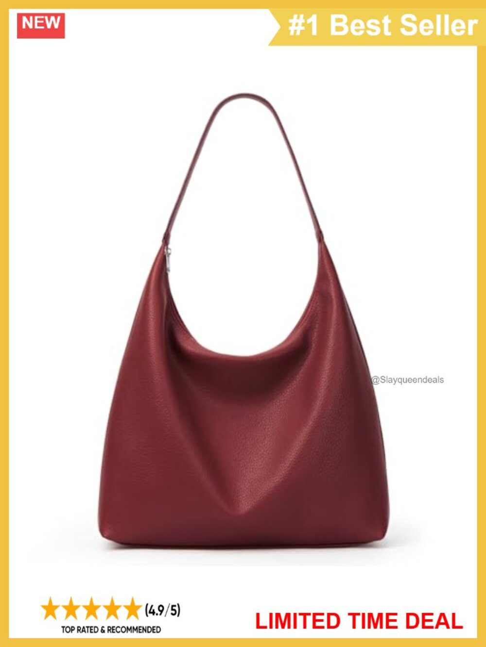Slouchy Tote Bag Vegan Leather Crescent Hobo Zipper Casual